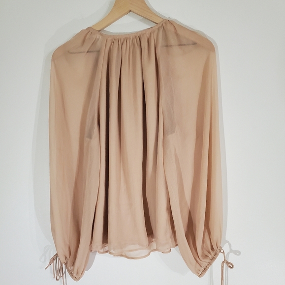 LOFT Chiffon Ruffle Tie Cuff Blouse Size Med - Picture 5 of 10